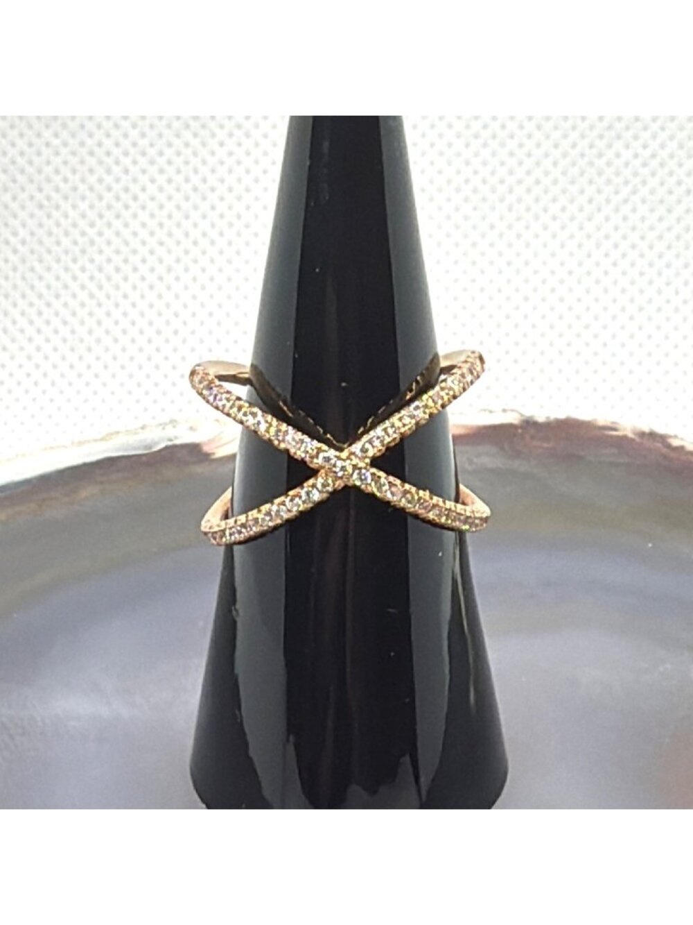 925 Sterling Silver Ring Rose Gold Vermeil Pave CZ Criss Cross Statement Size 8
